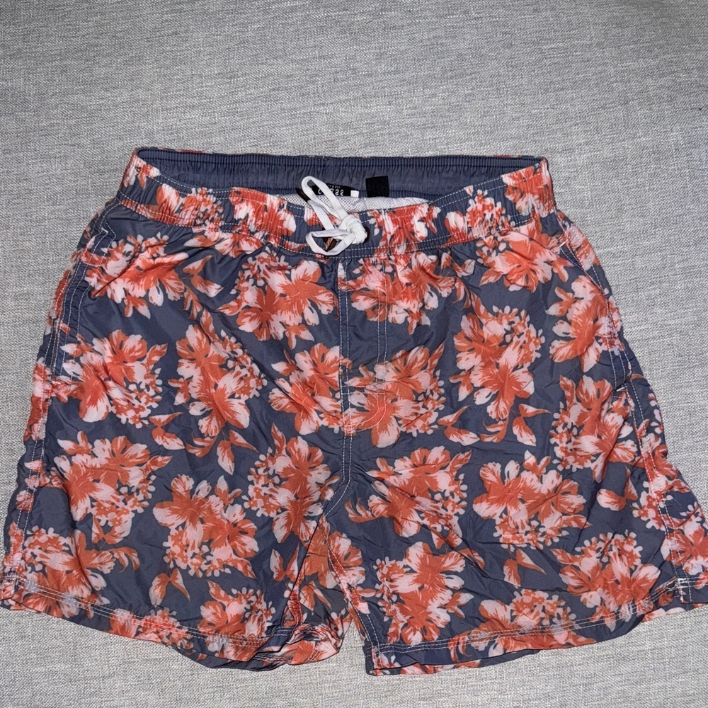Guess Floral Swim Trunks - Coral and Navy